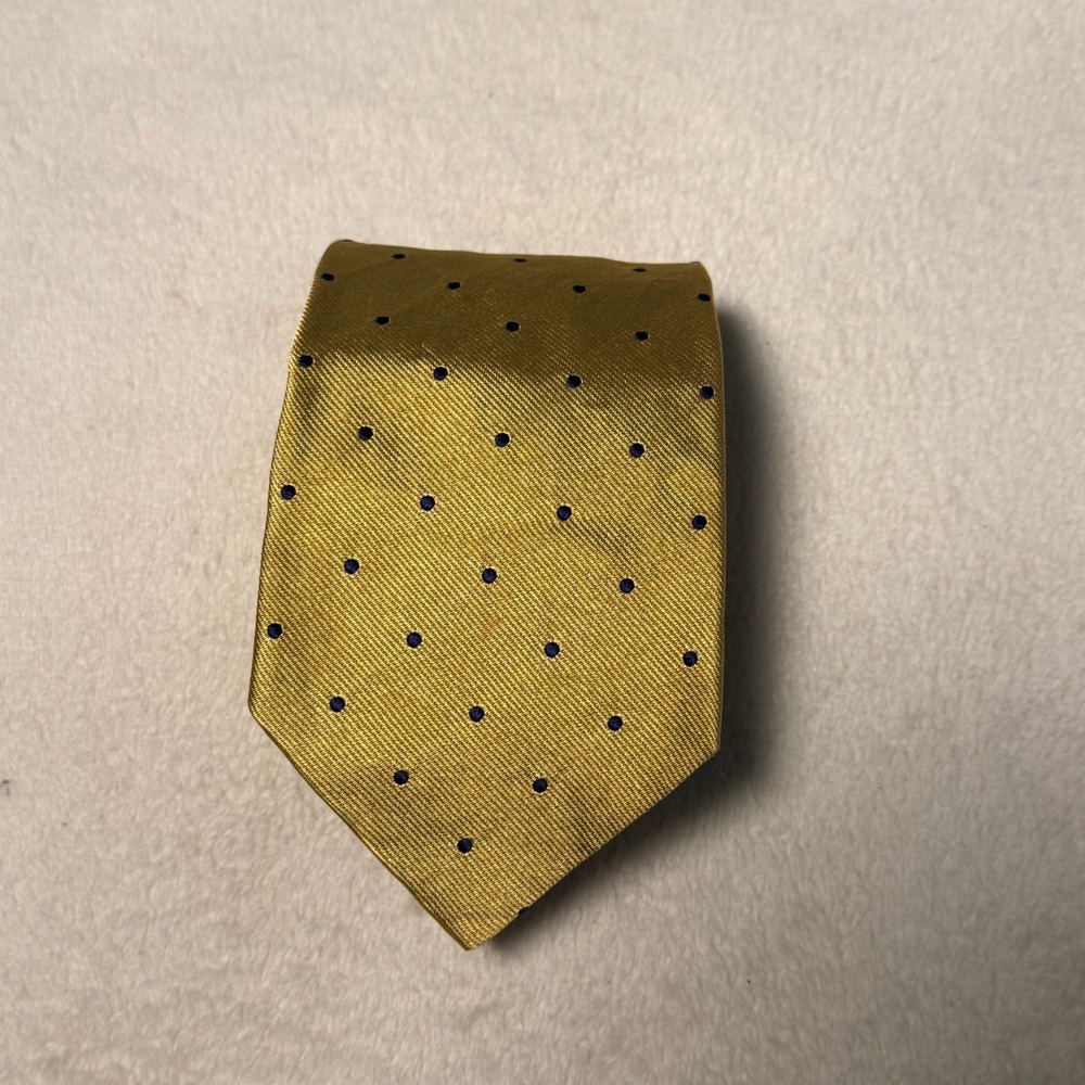 Brooks Brothers Makers Silk Groomsmen Neck Tie Yellow Navy Polka Dot Made In USA